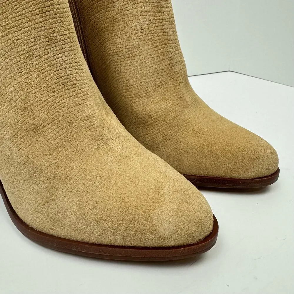NEW Vince Camuto Paitrilla Tan Suede Snake Skin Print Zip Up Bootie Ankle Boots